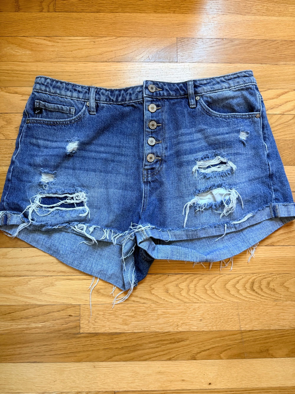 Kancan Denim Distressed Button-Front Women's Shorts - Blue XL